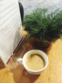 High angle view of coffee on table