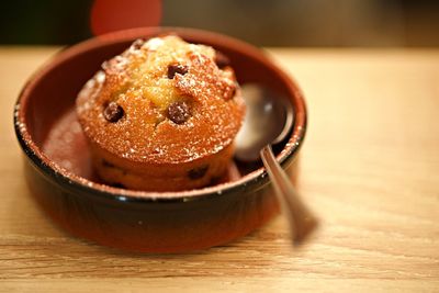 Close-up of dessert in plate on table