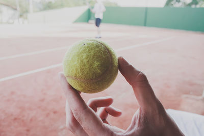 Close-up of hand holding apple ball