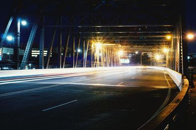 Light trails on road at night