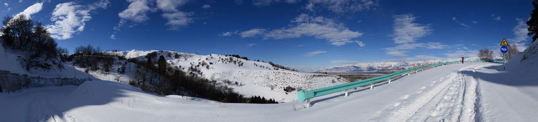 Panoramic view of snowcapped mountains against sky