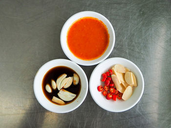 High angle view of breakfast on table