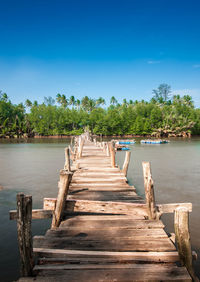 Scenic view of beach against clear blue sky