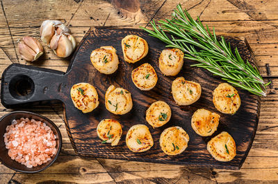 High angle view of food on cutting board