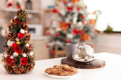 Christmas decorations on table