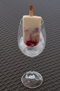 Close-up of ice cream served on table