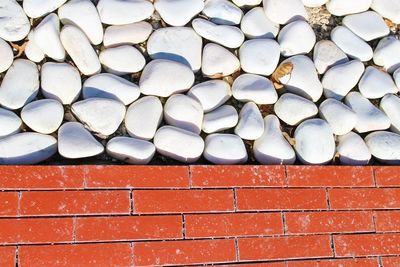 High angle view of pathway over white stones