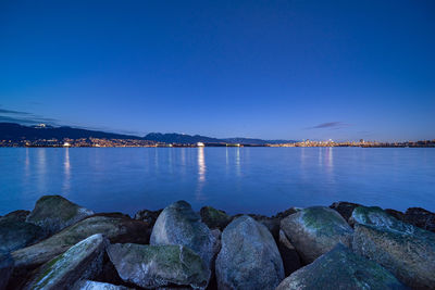 Scenic view of sea against clear blue sky