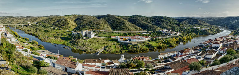 High angle view of townscape against sky