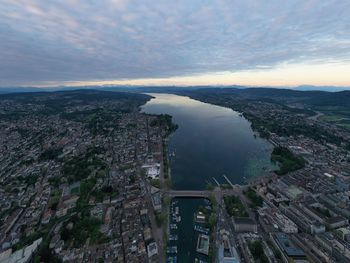 High angle view of cityscape against sky