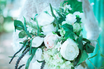 Close-up of white rose bouquet