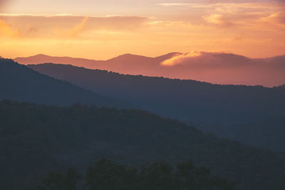 Scenic view of mountains against sky during sunset