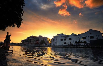 Reflection of clouds in water at sunset