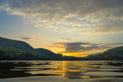 Scenic view of lake against sky during sunset