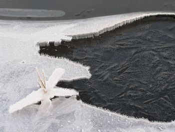 High angle view of snow covered land