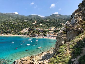 Scenic view of bay against sky