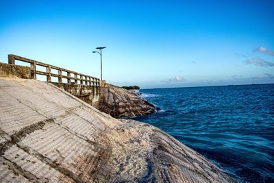 Scenic view of sea against clear blue sky