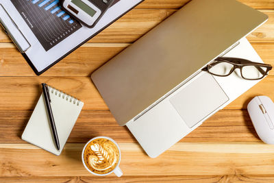 High angle view of laptop on table