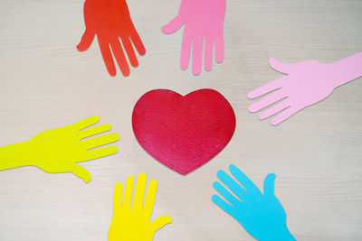 High angle view of heart shape on table