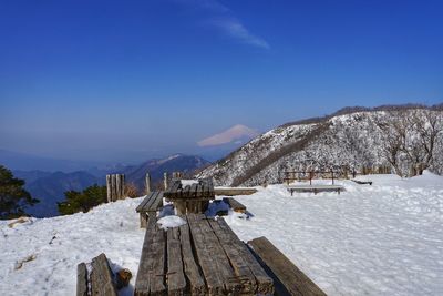 Panoramic view of snow covered landscape against sky