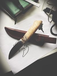 High angle view of text on paper