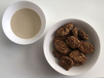 High angle view of food in plate on table