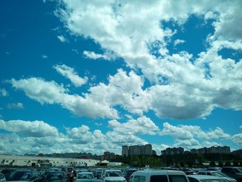 View of city against cloudy sky