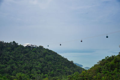 Scenic view of overhead cable car against sky