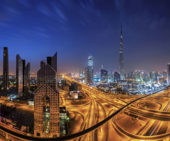 High angle shot of illuminated cityscape