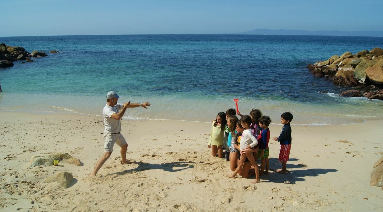 sea, beach, horizon over water, water, shore, sand, leisure activity, lifestyles, vacations, full length, togetherness, bonding, beauty in nature, person, summer, enjoyment, boys, childhood, nature