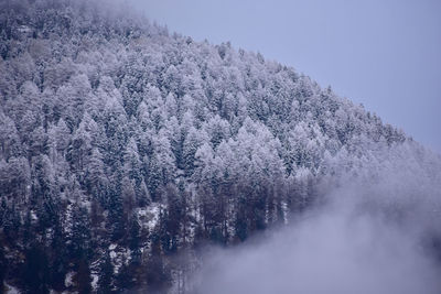 Low angle view of snow covered mountain against sky