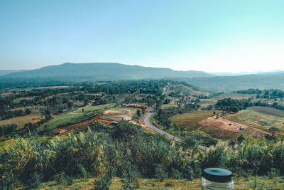 High angle view of landscape against clear sky