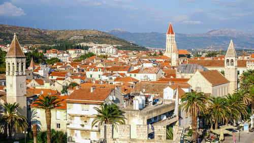 High angle view of buildings in city. trogir, croatia