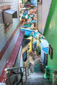 High angle view of buildings in city