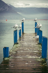 Wooden pier over sea against sky