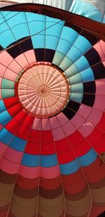 Low angle view of multi colored hot air balloon