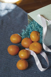 High angle view of oranges on table