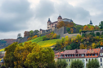 View of trees and buildings against sky