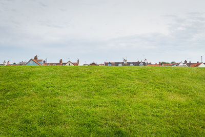 View of the tops of houses in a village on the norfolk coast