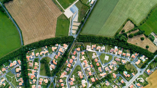 High angle view of buildings in city