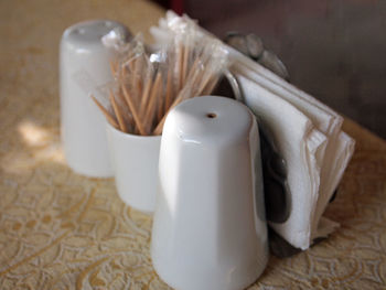 High angle view of ice cream in glass on table