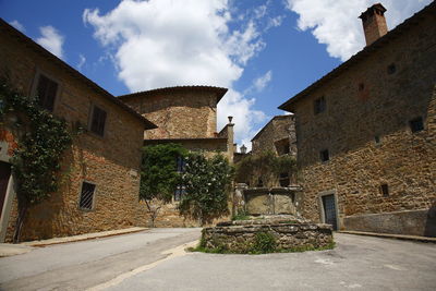 Road amidst buildings against sky