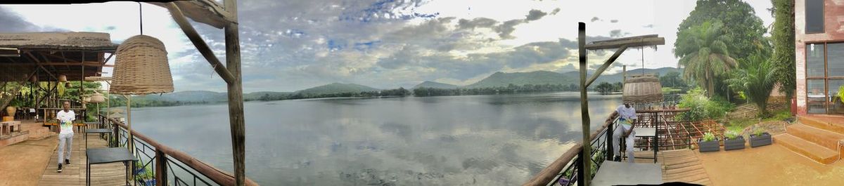 Panoramic view of swimming pool against sky