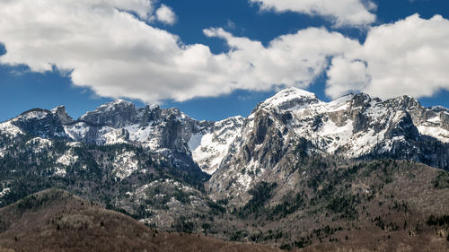 Scenic view of snowcapped mountains against sky