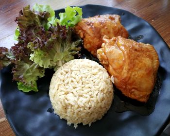 High angle view of food in plate