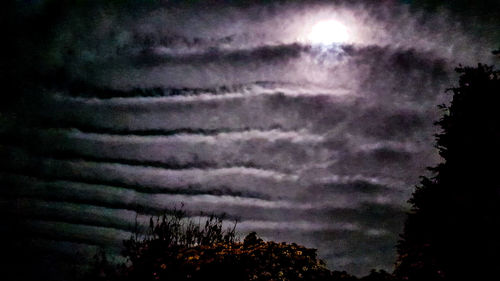 Low angle view of silhouette trees against dramatic sky