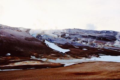 Aerial view of snowcapped mountains against sky