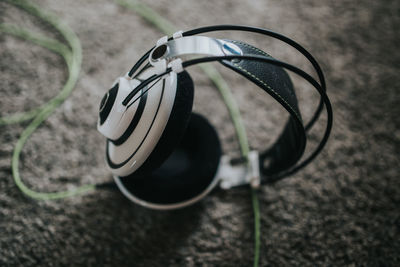 High angle view of eyeglasses on cable