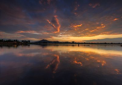 Scenic view of lake against sky during sunset