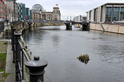 View of bridge over river in city